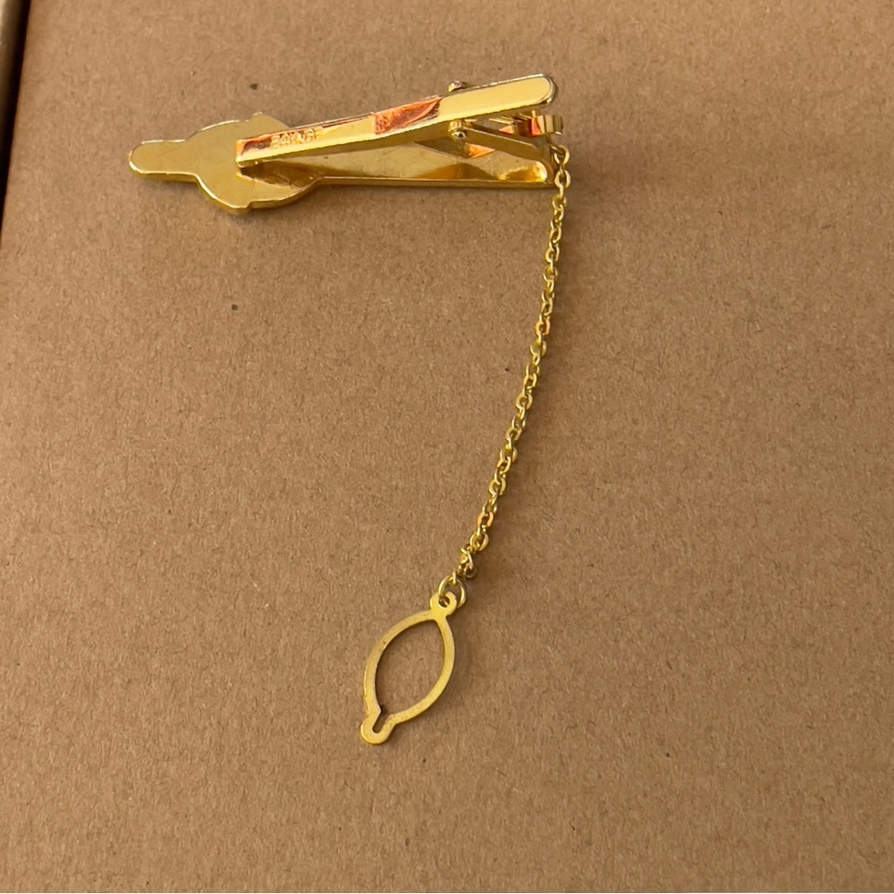 Vintage Shriners Masonic Tie Clip 24K Gold Filled Black Onyx Adjustable w/ Chain - Picture 4 of 7